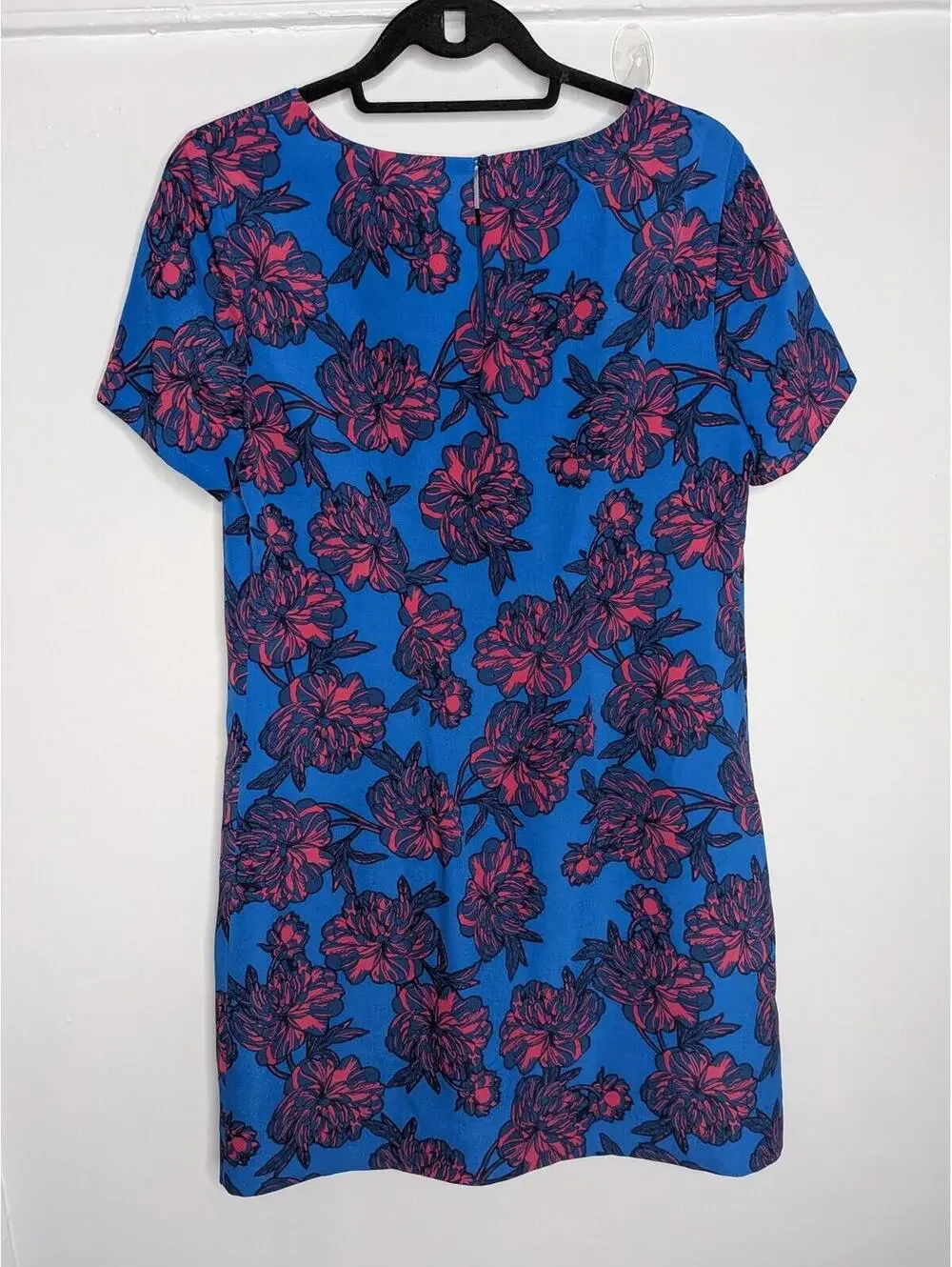 J.Crew Dress Womens 8 Blue Floral Crew Neck Shift Short Sleeve Lined Mini